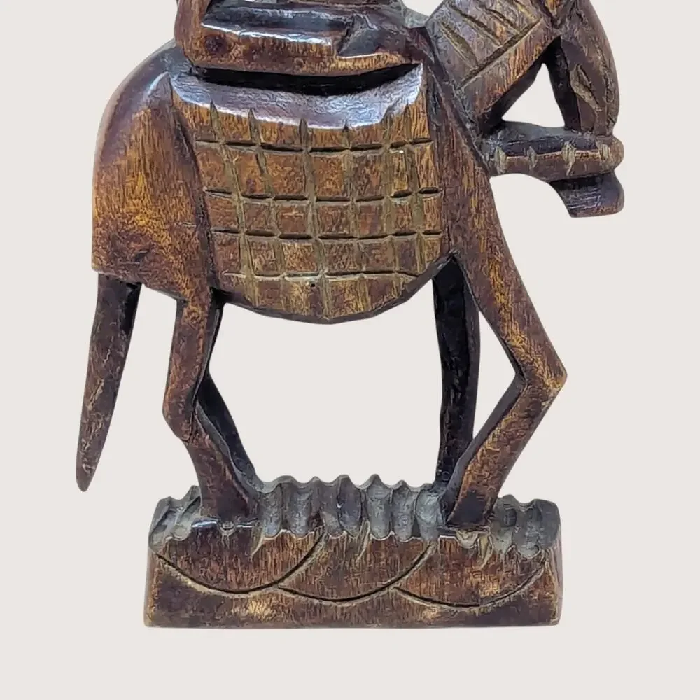 Vintage African Hand Carved Wood Woman on Horse Figurine